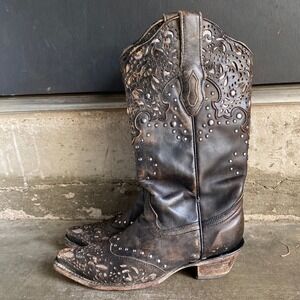 Corral Brown‎ Leather Embellished Cutout Western Cowboy Boots Women Size 6M